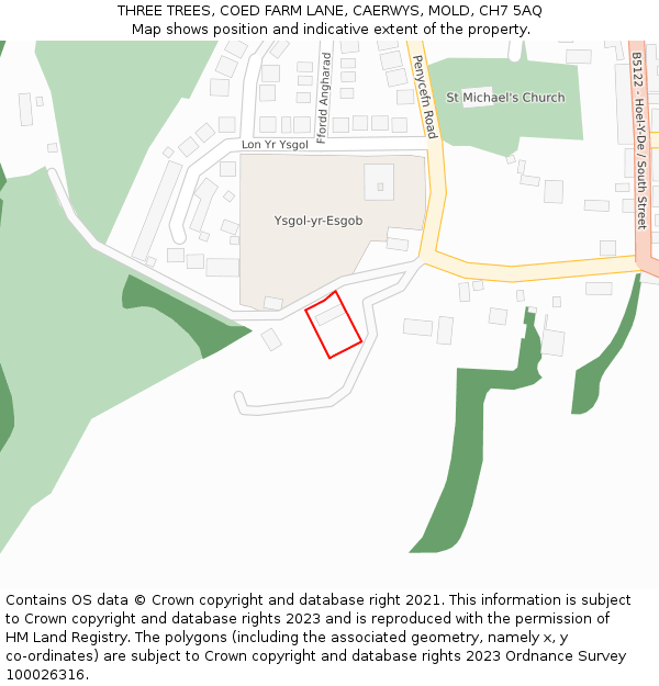 THREE TREES, COED FARM LANE, CAERWYS, MOLD, CH7 5AQ: Location map and indicative extent of plot