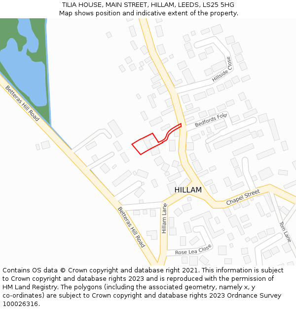 TILIA HOUSE, MAIN STREET, HILLAM, LEEDS, LS25 5HG: Location map and indicative extent of plot