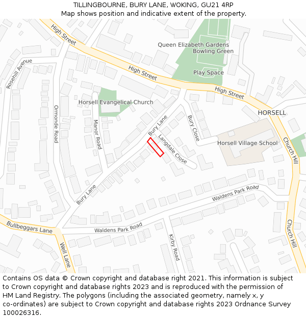 TILLINGBOURNE, BURY LANE, WOKING, GU21 4RP: Location map and indicative extent of plot