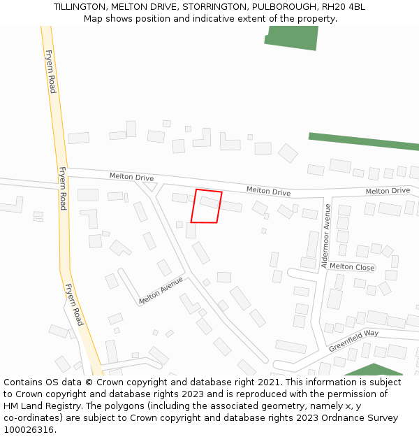 TILLINGTON, MELTON DRIVE, STORRINGTON, PULBOROUGH, RH20 4BL: Location map and indicative extent of plot