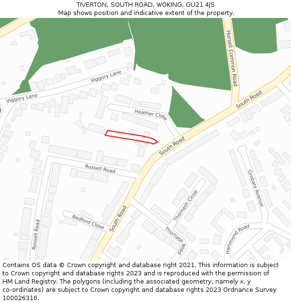 TIVERTON, SOUTH ROAD, WOKING, GU21 4JS: Location map and indicative extent of plot