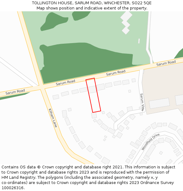 TOLLINGTON HOUSE, SARUM ROAD, WINCHESTER, SO22 5QE: Location map and indicative extent of plot