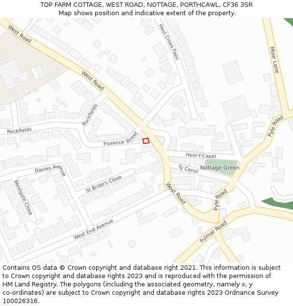 TOP FARM COTTAGE, WEST ROAD, NOTTAGE, PORTHCAWL, CF36 3SR: Location map and indicative extent of plot