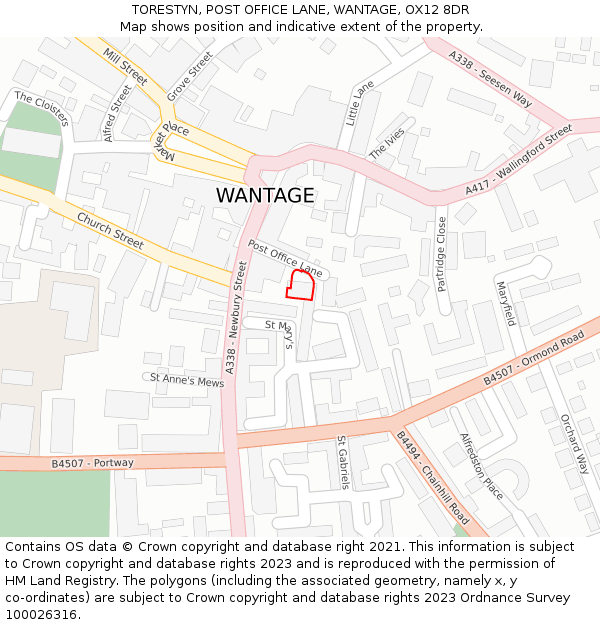 TORESTYN, POST OFFICE LANE, WANTAGE, OX12 8DR: Location map and indicative extent of plot