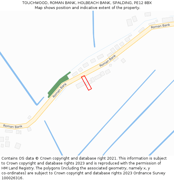 TOUCHWOOD, ROMAN BANK, HOLBEACH BANK, SPALDING, PE12 8BX: Location map and indicative extent of plot