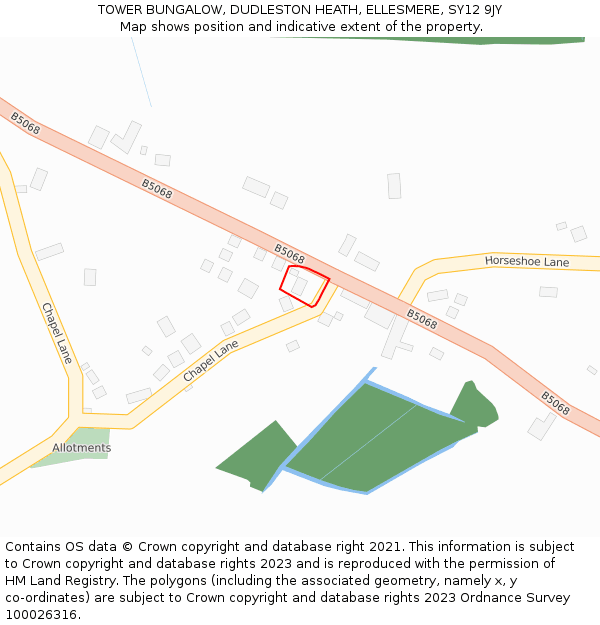 TOWER BUNGALOW, DUDLESTON HEATH, ELLESMERE, SY12 9JY: Location map and indicative extent of plot