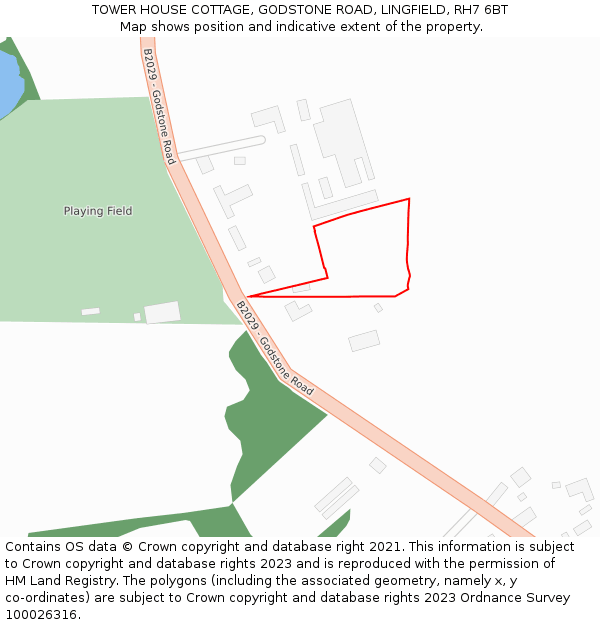 TOWER HOUSE COTTAGE, GODSTONE ROAD, LINGFIELD, RH7 6BT: Location map and indicative extent of plot