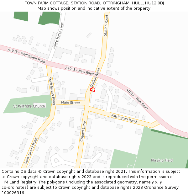 TOWN FARM COTTAGE, STATION ROAD, OTTRINGHAM, HULL, HU12 0BJ: Location map and indicative extent of plot