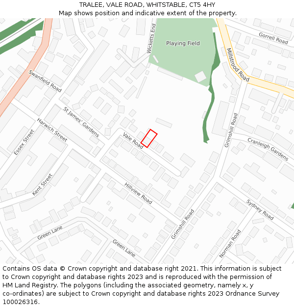 TRALEE, VALE ROAD, WHITSTABLE, CT5 4HY: Location map and indicative extent of plot