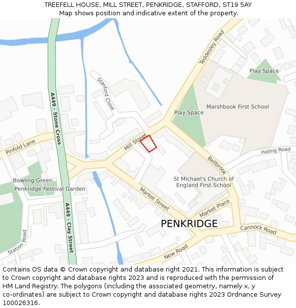 TREEFELL HOUSE, MILL STREET, PENKRIDGE, STAFFORD, ST19 5AY: Location map and indicative extent of plot