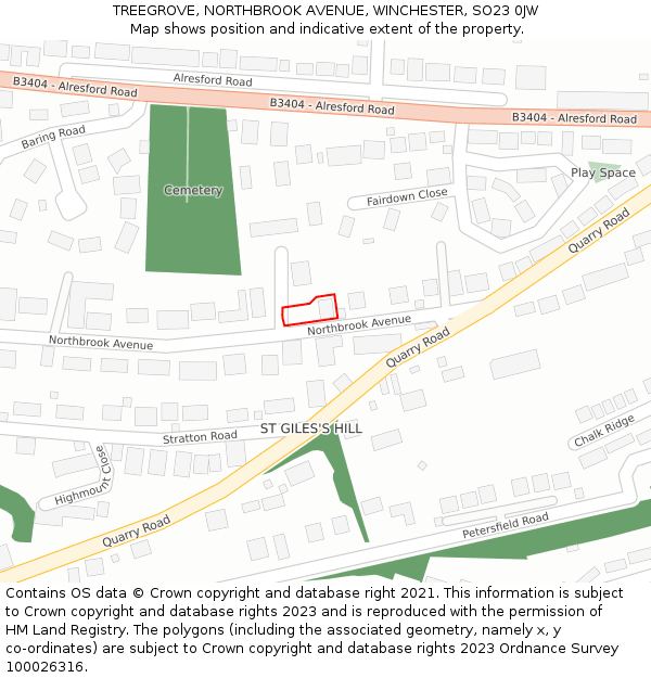 TREEGROVE, NORTHBROOK AVENUE, WINCHESTER, SO23 0JW: Location map and indicative extent of plot