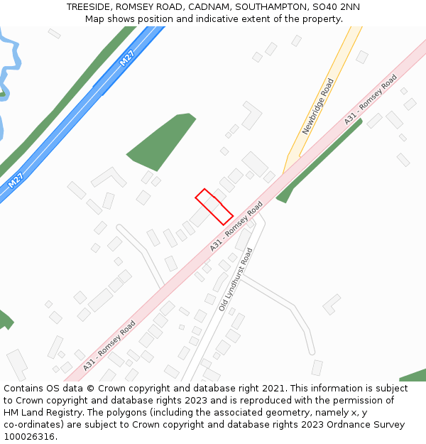 TREESIDE, ROMSEY ROAD, CADNAM, SOUTHAMPTON, SO40 2NN: Location map and indicative extent of plot