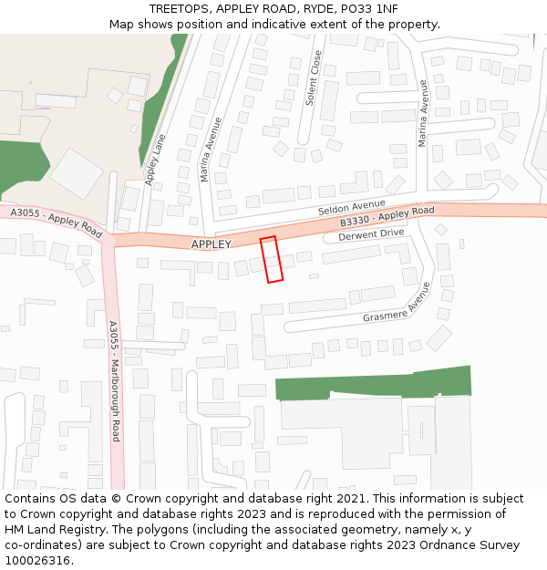 TREETOPS, APPLEY ROAD, RYDE, PO33 1NF: Location map and indicative extent of plot