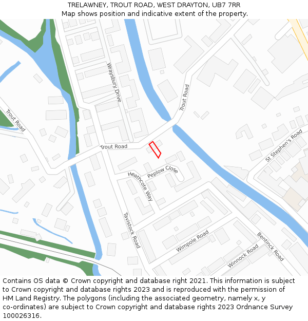 TRELAWNEY, TROUT ROAD, WEST DRAYTON, UB7 7RR: Location map and indicative extent of plot