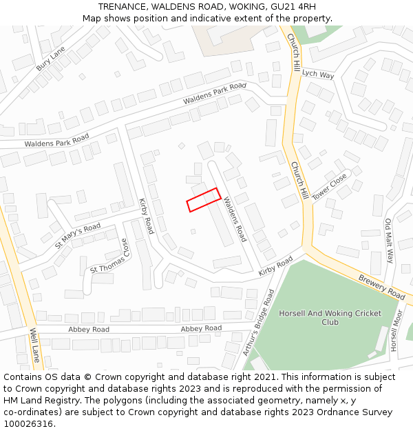 TRENANCE, WALDENS ROAD, WOKING, GU21 4RH: Location map and indicative extent of plot