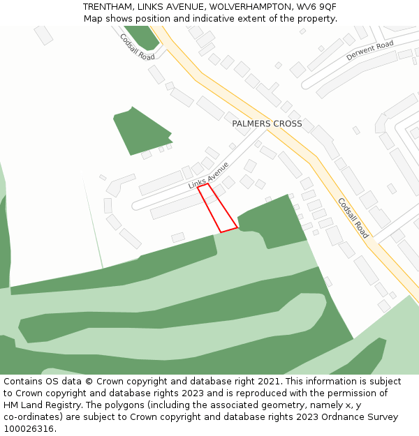 TRENTHAM, LINKS AVENUE, WOLVERHAMPTON, WV6 9QF: Location map and indicative extent of plot