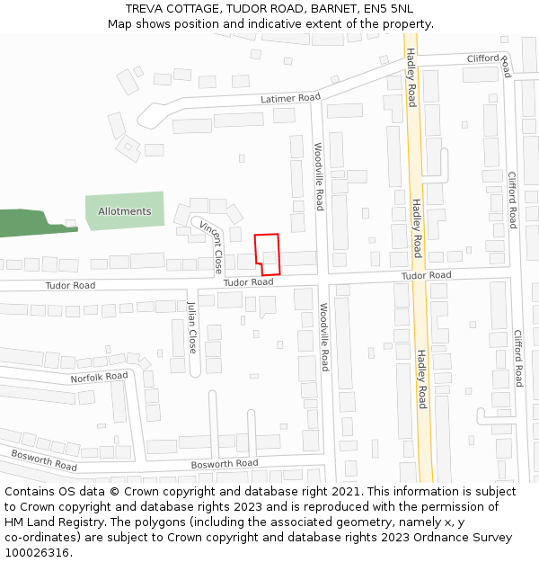 TREVA COTTAGE, TUDOR ROAD, BARNET, EN5 5NL: Location map and indicative extent of plot
