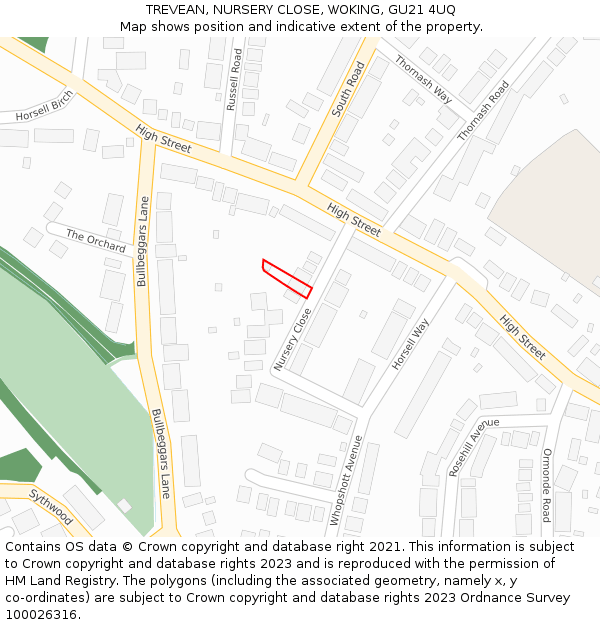 TREVEAN, NURSERY CLOSE, WOKING, GU21 4UQ: Location map and indicative extent of plot