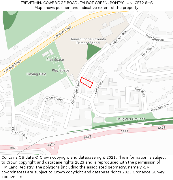 TREVETHIN, COWBRIDGE ROAD, TALBOT GREEN, PONTYCLUN, CF72 8HS: Location map and indicative extent of plot