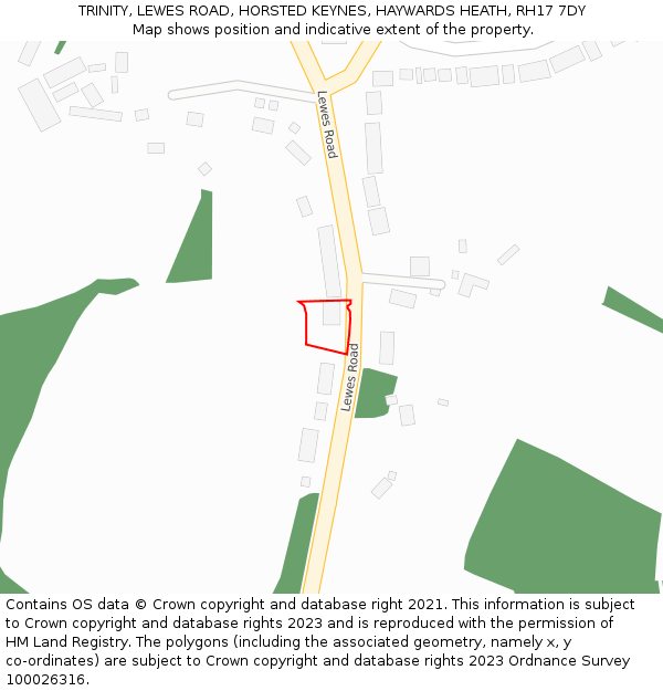 TRINITY, LEWES ROAD, HORSTED KEYNES, HAYWARDS HEATH, RH17 7DY: Location map and indicative extent of plot