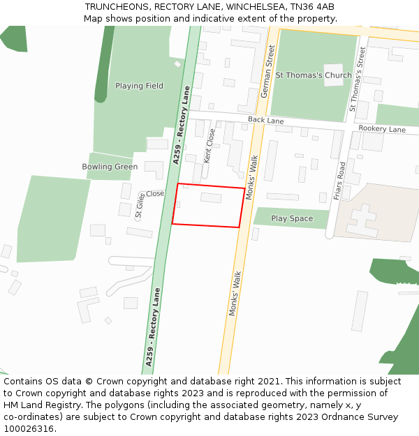 TRUNCHEONS, RECTORY LANE, WINCHELSEA, TN36 4AB: Location map and indicative extent of plot