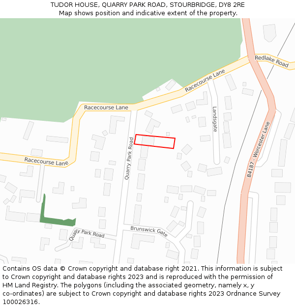 TUDOR HOUSE, QUARRY PARK ROAD, STOURBRIDGE, DY8 2RE: Location map and indicative extent of plot