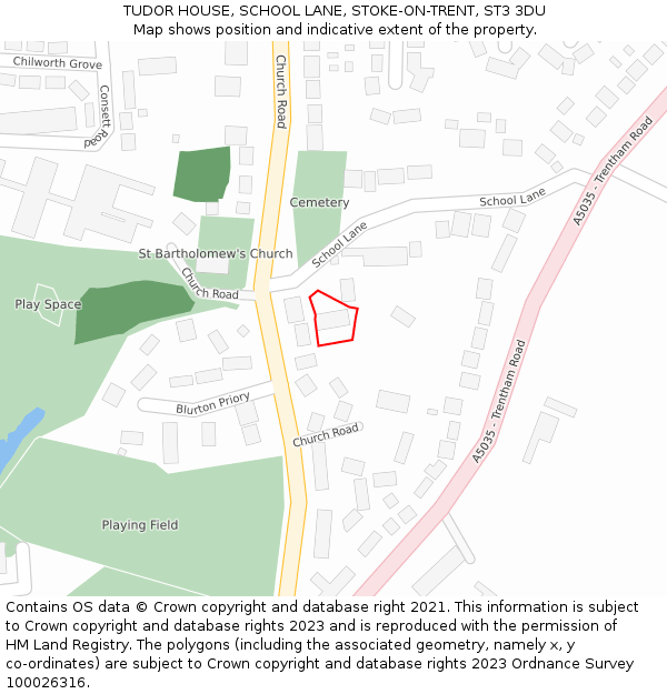 TUDOR HOUSE, SCHOOL LANE, STOKE-ON-TRENT, ST3 3DU: Location map and indicative extent of plot