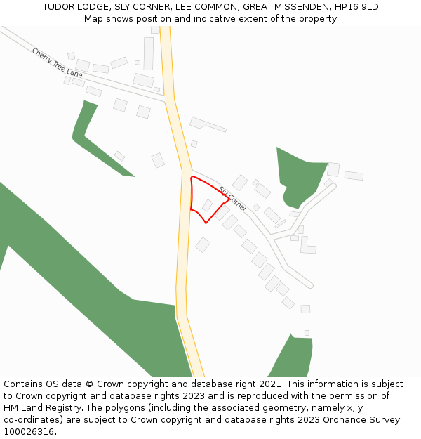 TUDOR LODGE, SLY CORNER, LEE COMMON, GREAT MISSENDEN, HP16 9LD: Location map and indicative extent of plot
