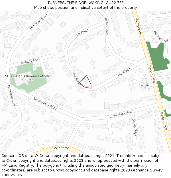 TURNERS, THE RIDGE, WOKING, GU22 7EF: Location map and indicative extent of plot