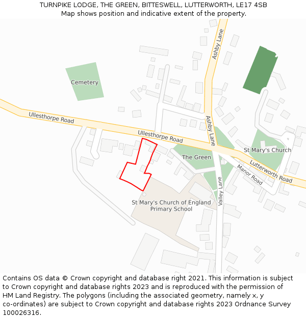 TURNPIKE LODGE, THE GREEN, BITTESWELL, LUTTERWORTH, LE17 4SB: Location map and indicative extent of plot