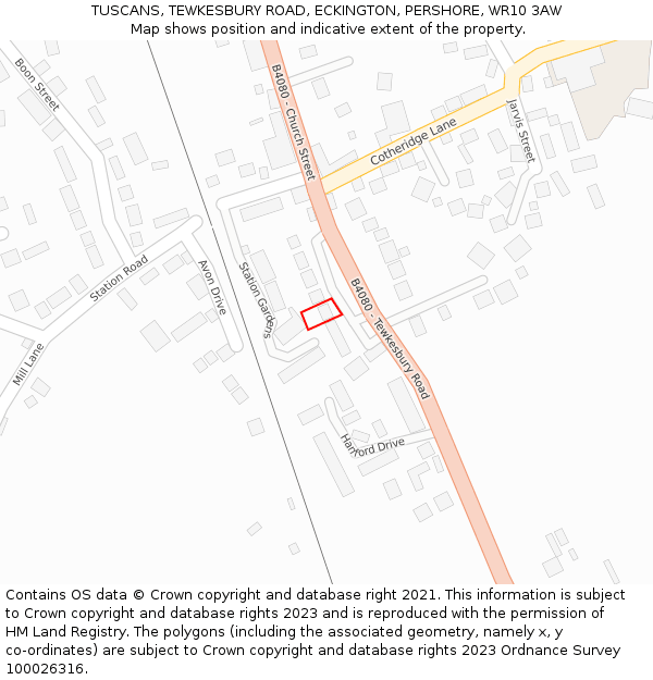 TUSCANS, TEWKESBURY ROAD, ECKINGTON, PERSHORE, WR10 3AW: Location map and indicative extent of plot