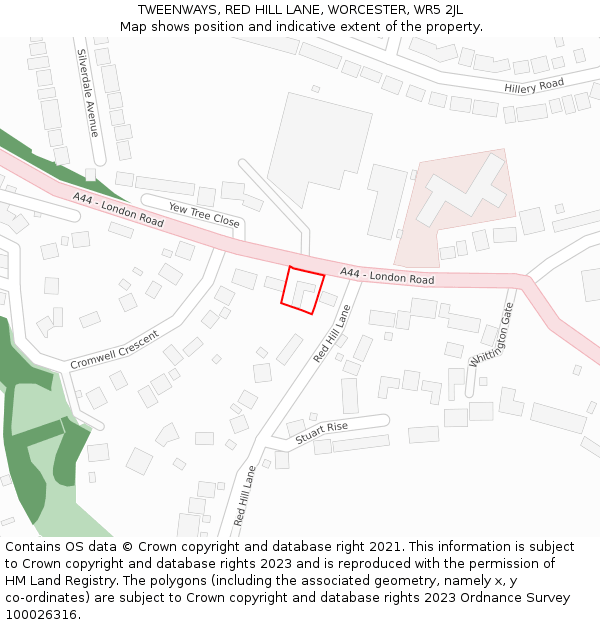 TWEENWAYS, RED HILL LANE, WORCESTER, WR5 2JL: Location map and indicative extent of plot