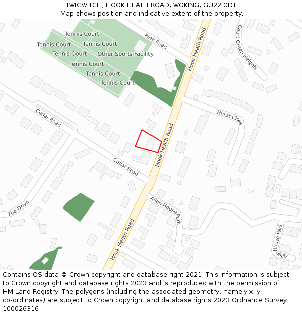 TWIGWITCH, HOOK HEATH ROAD, WOKING, GU22 0DT: Location map and indicative extent of plot