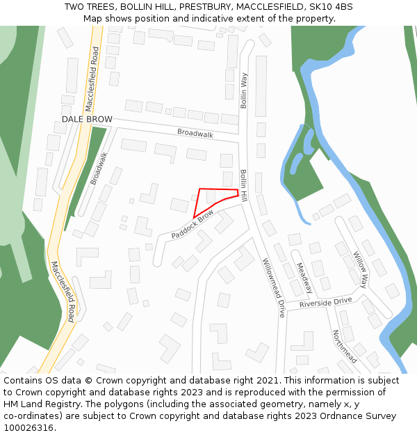 TWO TREES, BOLLIN HILL, PRESTBURY, MACCLESFIELD, SK10 4BS: Location map and indicative extent of plot
