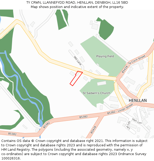 TY CRWN, LLANNEFYDD ROAD, HENLLAN, DENBIGH, LL16 5BD: Location map and indicative extent of plot