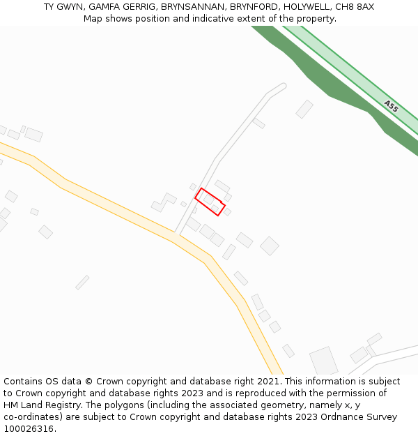 TY GWYN, GAMFA GERRIG, BRYNSANNAN, BRYNFORD, HOLYWELL, CH8 8AX: Location map and indicative extent of plot