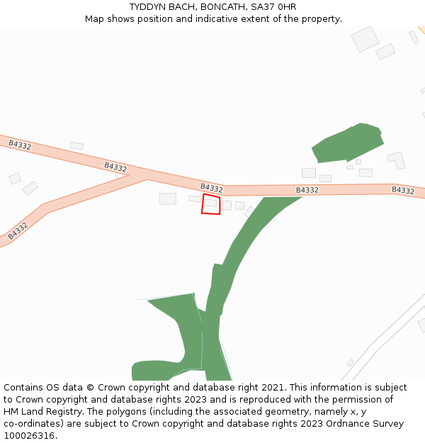 TYDDYN BACH, BONCATH, SA37 0HR: Location map and indicative extent of plot