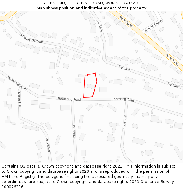 TYLERS END, HOCKERING ROAD, WOKING, GU22 7HJ: Location map and indicative extent of plot