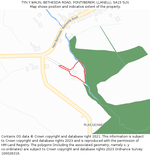 TYN Y WAUN, BETHESDA ROAD, PONTYBEREM, LLANELLI, SA15 5LN: Location map and indicative extent of plot