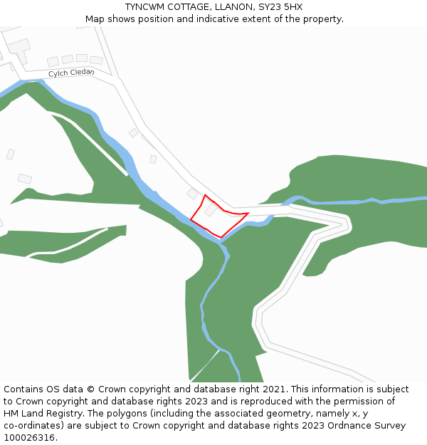 TYNCWM COTTAGE, LLANON, SY23 5HX: Location map and indicative extent of plot