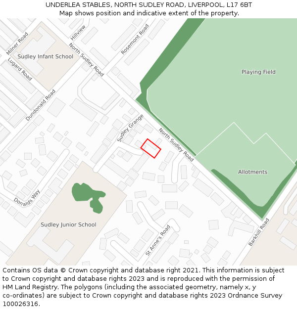UNDERLEA STABLES, NORTH SUDLEY ROAD, LIVERPOOL, L17 6BT: Location map and indicative extent of plot