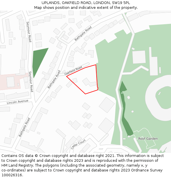 UPLANDS, OAKFIELD ROAD, LONDON, SW19 5PL: Location map and indicative extent of plot