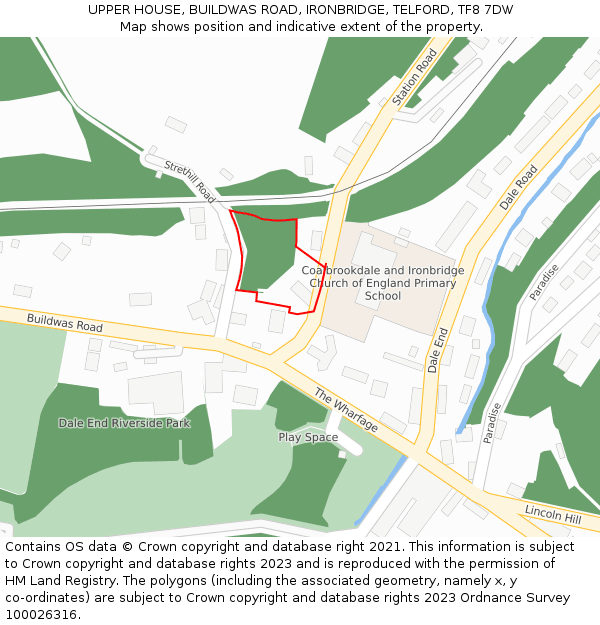 UPPER HOUSE, BUILDWAS ROAD, IRONBRIDGE, TELFORD, TF8 7DW: Location map and indicative extent of plot