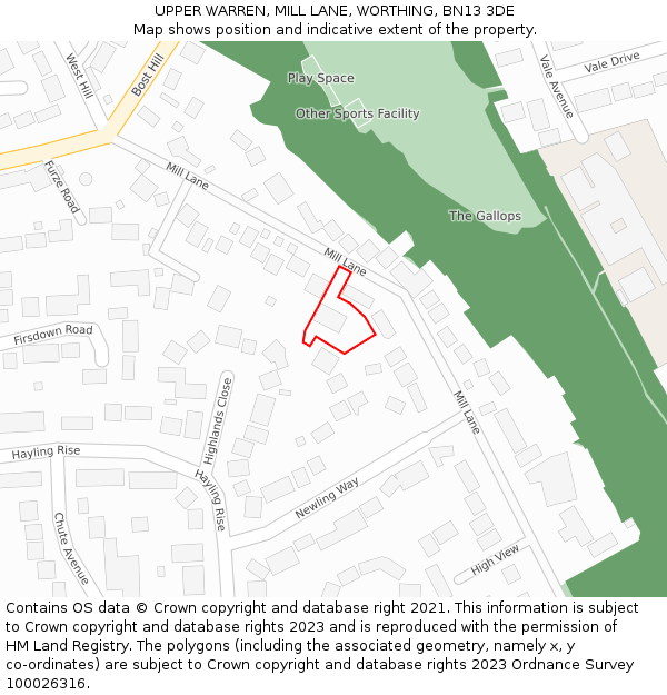 UPPER WARREN, MILL LANE, WORTHING, BN13 3DE: Location map and indicative extent of plot