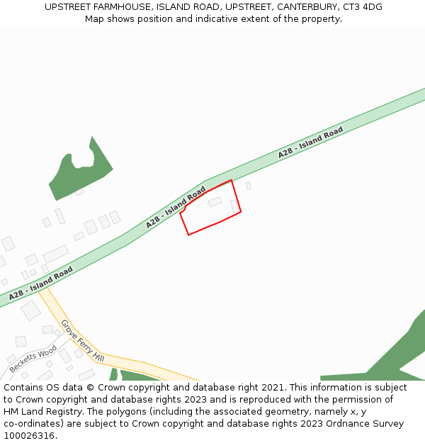UPSTREET FARMHOUSE, ISLAND ROAD, UPSTREET, CANTERBURY, CT3 4DG: Location map and indicative extent of plot