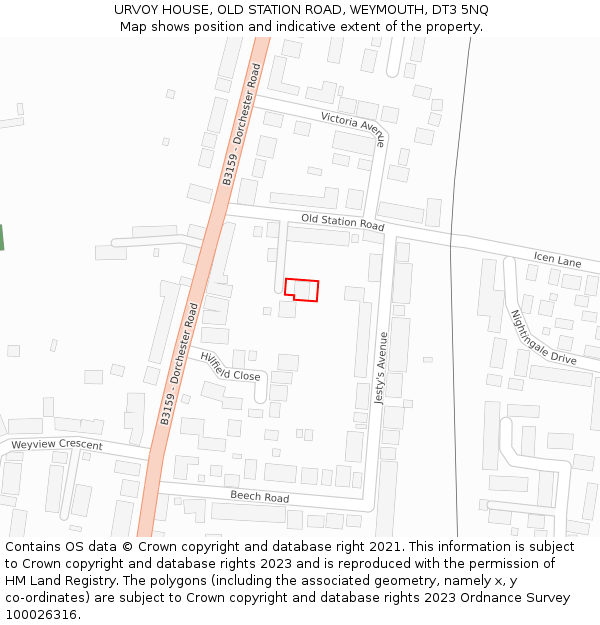 URVOY HOUSE, OLD STATION ROAD, WEYMOUTH, DT3 5NQ: Location map and indicative extent of plot