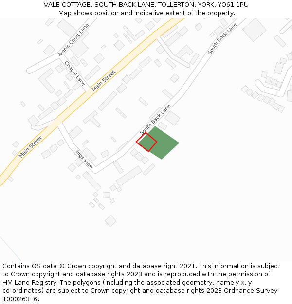 VALE COTTAGE, SOUTH BACK LANE, TOLLERTON, YORK, YO61 1PU: Location map and indicative extent of plot