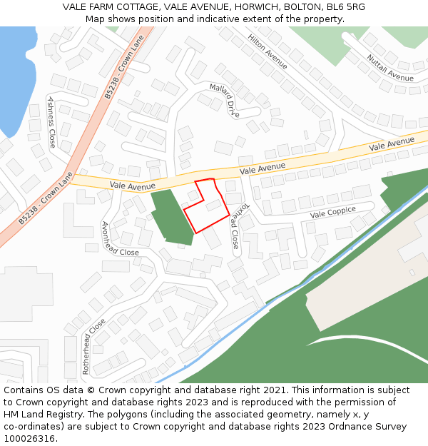 VALE FARM COTTAGE, VALE AVENUE, HORWICH, BOLTON, BL6 5RG: Location map and indicative extent of plot
