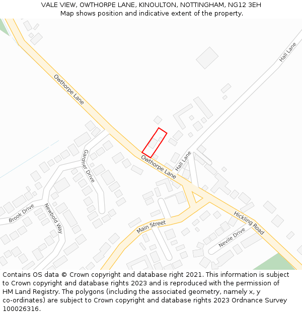 VALE VIEW, OWTHORPE LANE, KINOULTON, NOTTINGHAM, NG12 3EH: Location map and indicative extent of plot