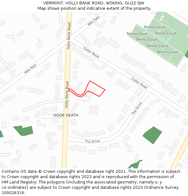 VERMONT, HOLLY BANK ROAD, WOKING, GU22 0JW: Location map and indicative extent of plot